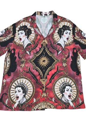 Luffi Art Print Camp Shirt Gothic Pinup Vampire Y2K Retro Button Up Oversized